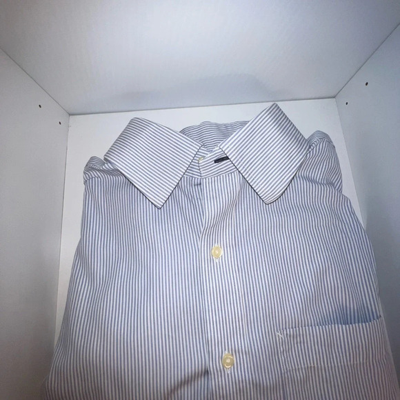 Tommy Hilfiger, 15.5/  Ithica, blue/white pinstripe Long sleeve button front top - Picture 9 of 10